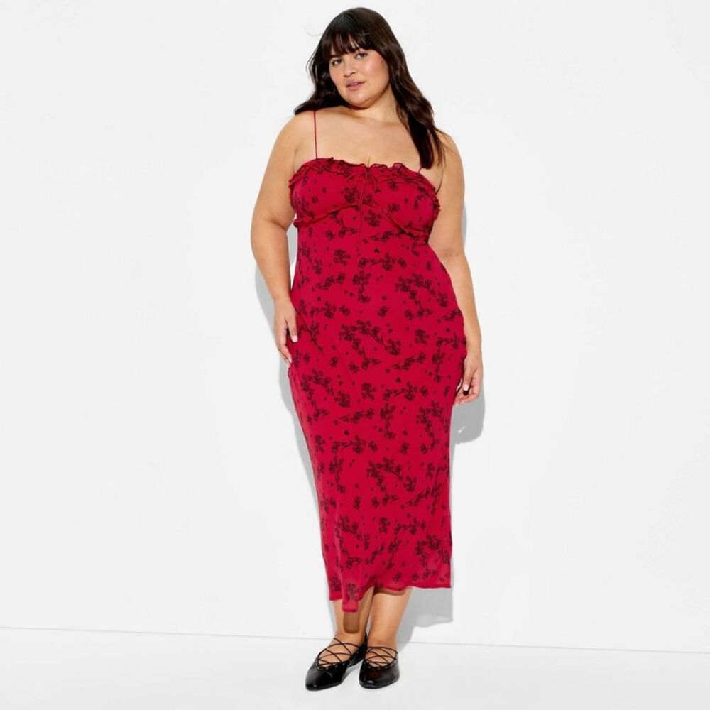 Plus Size Red Floral Midi Dress